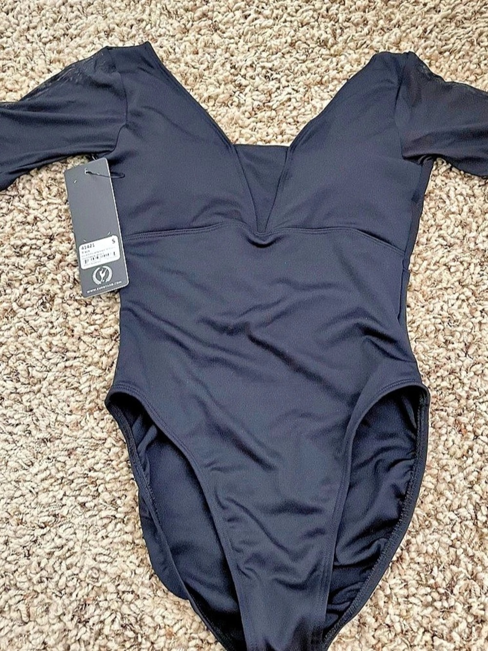 Eurotard Adult Silhouette Mesh V Front Short Sleeve Leotard Black Small NWT